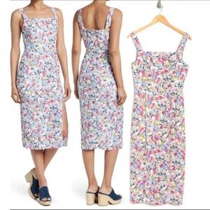 NSR Pink Sheath Midi Dress Square Neck Sleeveless